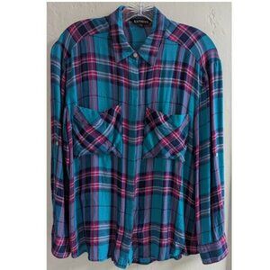 Express Turquoise Plaid Shirt M